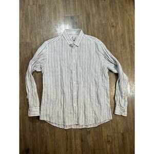 Dea Positano Women’s Button Down Top XL 100% Linen White Striped Breathable